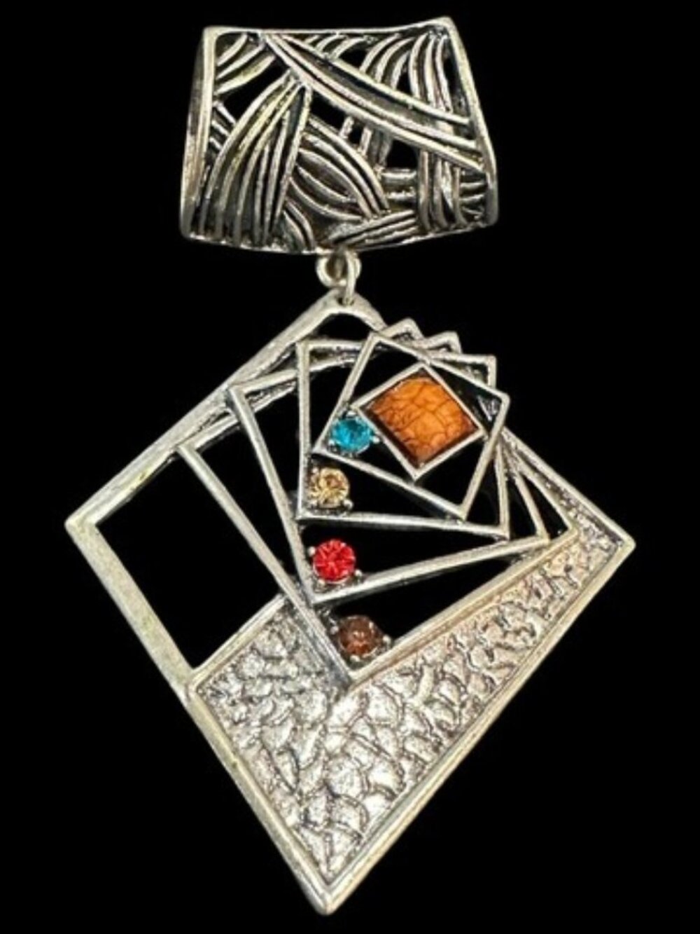 Artistic Silver Tone Scarf Pendant with Multicolor Accents Womens Accessory